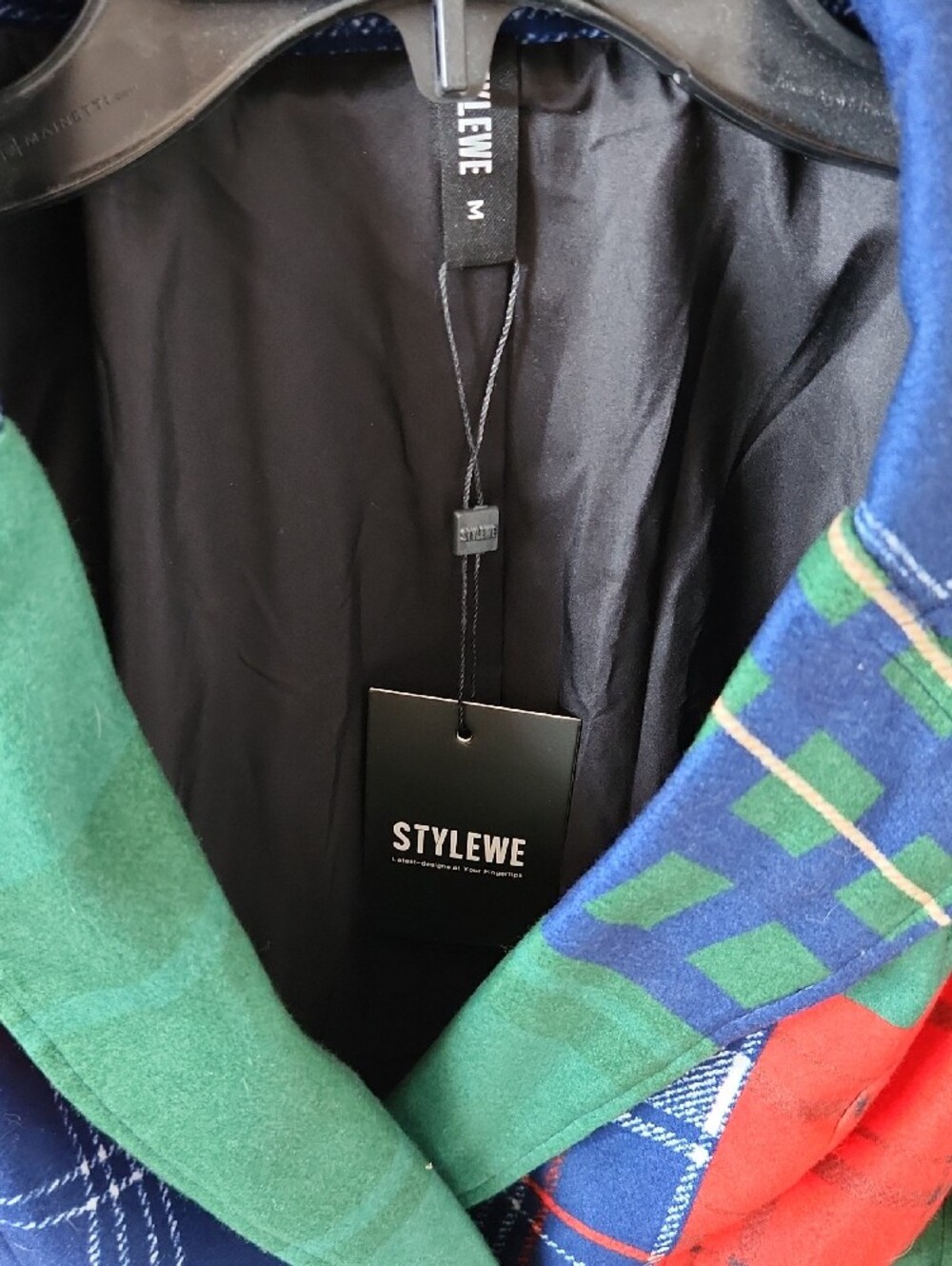STYLEWE Urban Plaid Colorblock Plaid Lapel Blazer in Blue, Green & Red - Picture 2 of 9